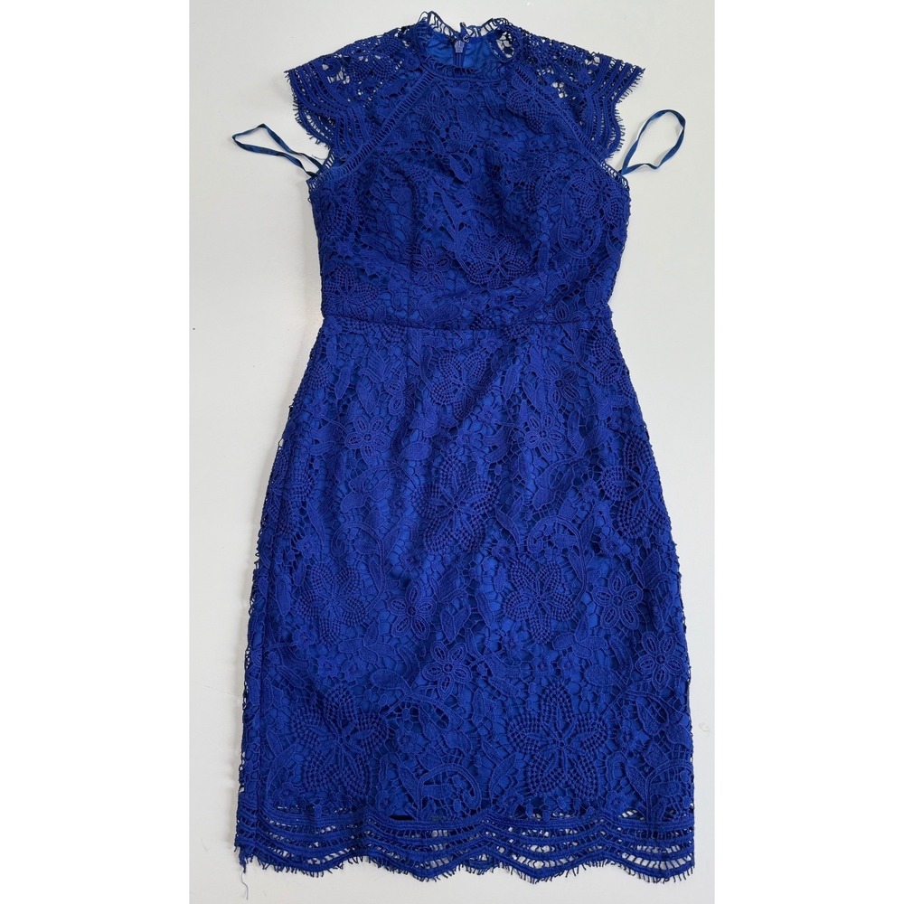 Chi Chi London Royal Blue Lace Sheath Dress High Neck Cap Sleeve Cocktail UK 8